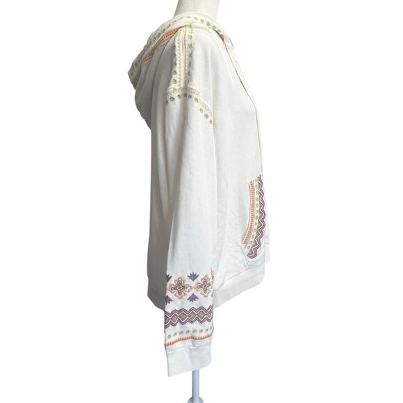 Driftwood Embroidered Zip-Up Hoodie Sweatshirt Cream NWT XXL - Picture 3 of 5